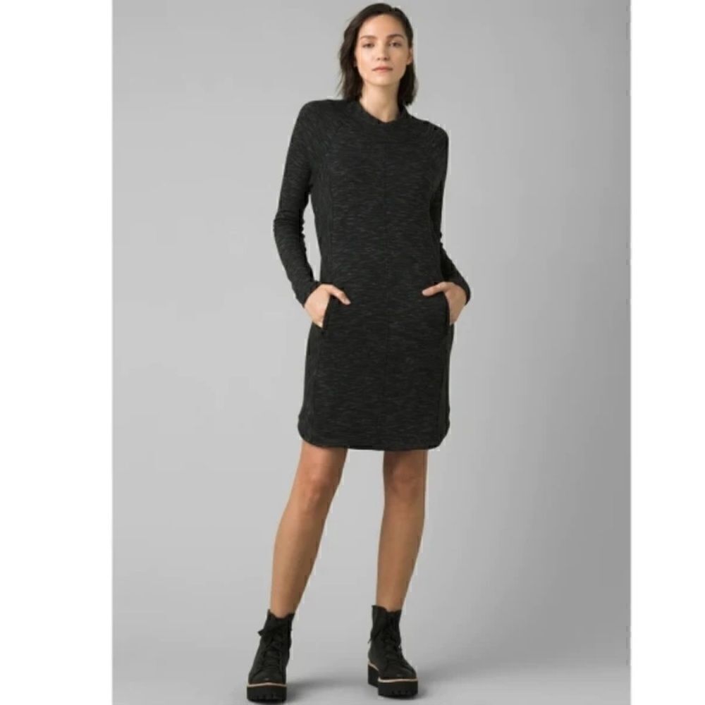 prAna Women's Sindri Dress Long Sleeve Zippered Pockets, Dark Gray Size Medium